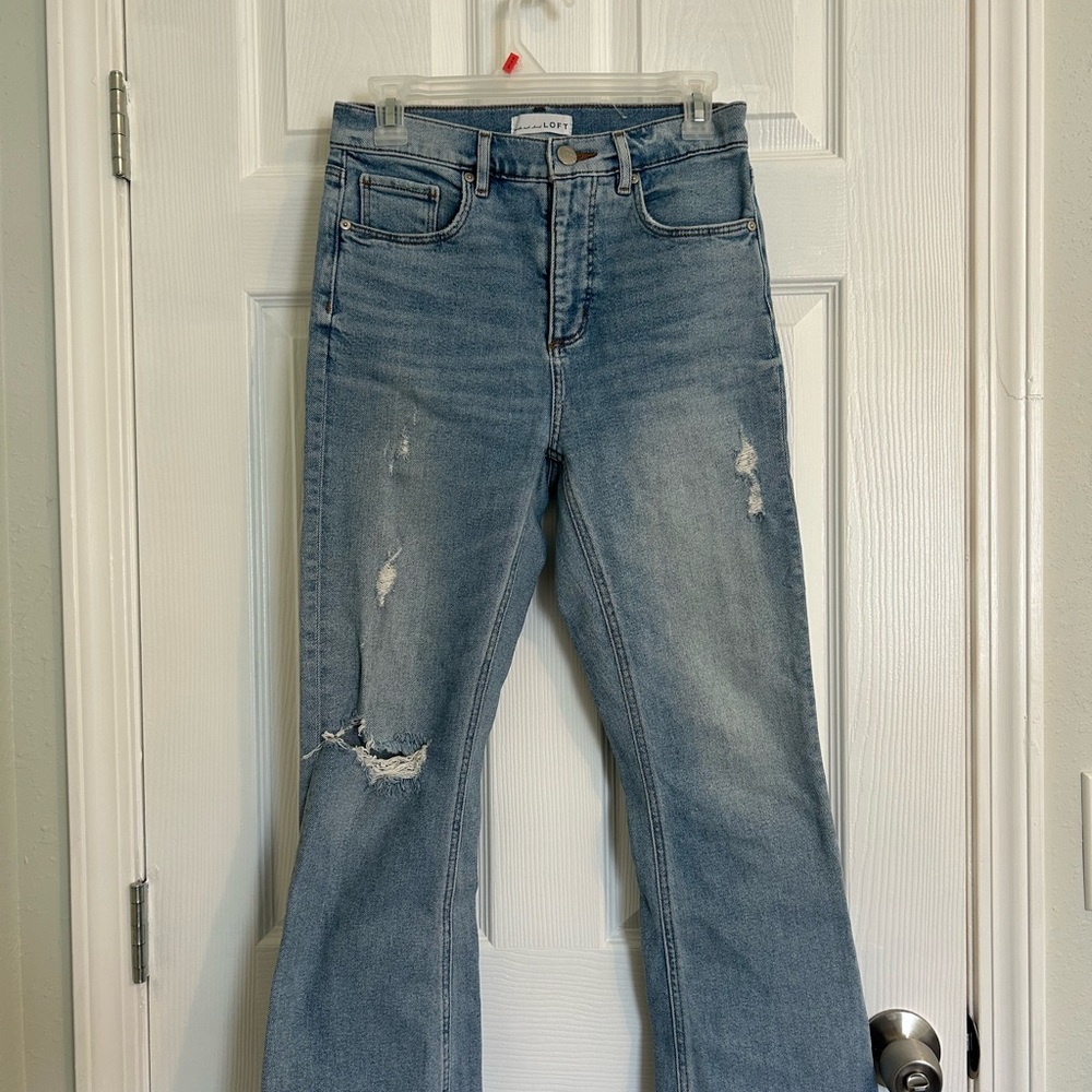 LOFT Light Blue Distressed Cropped Flare Jeans